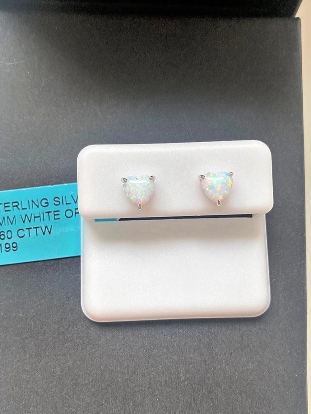 Heart Shaped White Opal Stud Earrings
